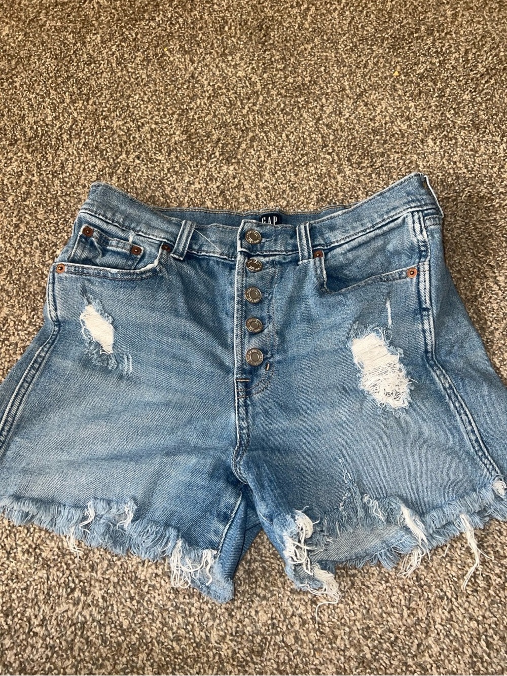 Y2K High Rise Button Fly Distressed Denim Shorts Size 3/4 Short Light Wash - Picture 4 of 4